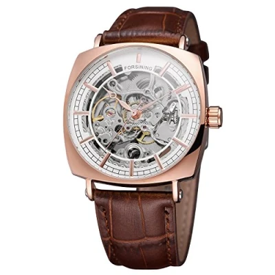 Image of FORSINING Men&#039;s Automatic Mechanical Skeleton Analog Wrist Watch with Brown Leather Water Resistant