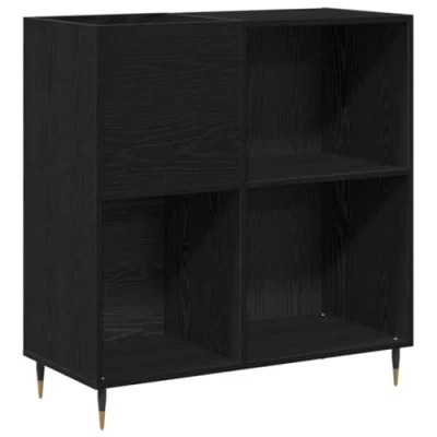 Image of vidaXL record cabinet black oak/matte finish modern engineered wood media storage with 3 shelves ideal for apartments/offices seamless integration into contemporary spaces compact dimens...