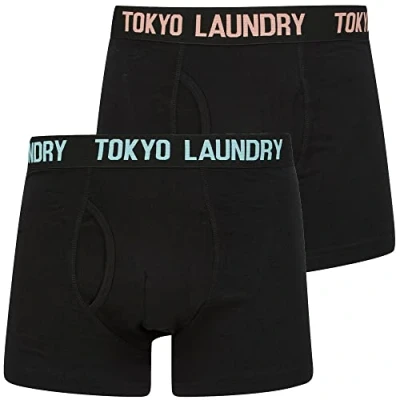 Image of Tokyo Laundry Men&#039;s Spafield (2 Pack) Black Boxer Shorts Set Limpet Shell/Peach Amber S