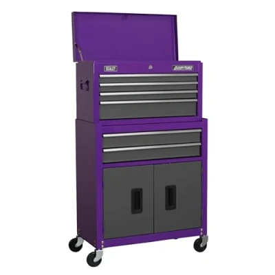 Image of Sealey American Pro Topchest &amp; Rollcab Combination 6 Drawer with Ball Bearing Slides Purple/Grey