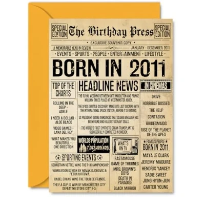 Image of 14th Birthday Card for Girls Boys Bday Press Newspaper 2011 Happy 14 Cards Niece Nephew Cousin Son Granddaughter Grandson, A5 Greeting