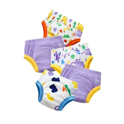 Image of Bambino Mio Potty Training Pants, 5 Pack (3 4 Years Purple Dinosaur) Reusable for Baby and Toddler, Boys Girls