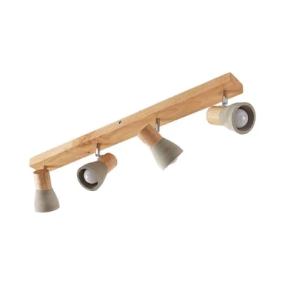 Image of Lindby Modern 4 Way Straight Bar Ceiling Spotlight Fitting Made of Wood and Concrete, Led Lights Rotatable, Nordic for Living Room, Kitchen, Bedroom, 4X E14, Bulb not Included