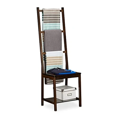 Image of Relaxdays Holder, Clothes Stand, Towel Rack, Valet Butler, Bathroom Chair, Bamboo, HxWxD: ca 133 x 40 42 cm, Dark Brown, cm