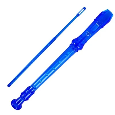 Image of A Star Soprano/Descant School Recorder Instrument, English/Baroque Fingering Key of C with Learning Chart, Bag, Cleaning Rod Blue