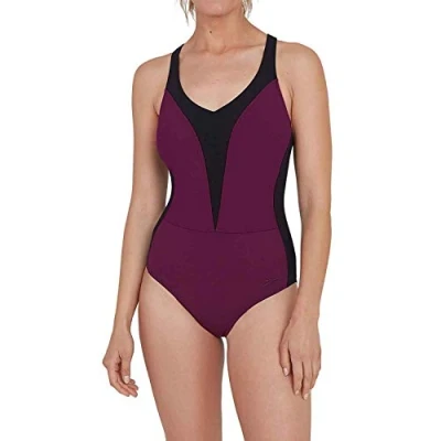 Image of Speedo Opallux 1 Piece Swimwear, Women, womens, Swim Briefs, 8 12289D731, Black/Deep Plum, 12
