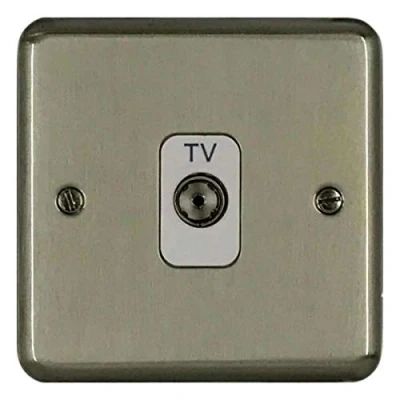 Image of Deta 1940SCW TV Aerial Coaxial Socket 1 Gang Isolated Satin Chrome/White Insert