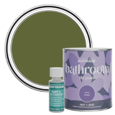 Image of Rust Oleum Green Water Resistant Bathroom Tile Paint in Satin Finish Jasper 750ml