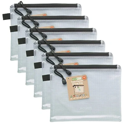 Image of eco A5 95% Recycled Twin Pocket Super Strong Bag, Waterproof Mesh Tuff Reinforced, Black Zip Closure, 2 Pockets (Pack of 6)