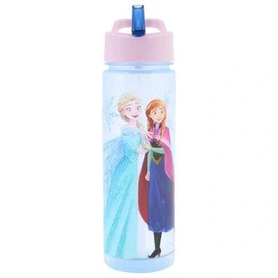 Image of Disney Frozen Sparkle Water Bottle with Straw Reusable Kids 600ml PP in Purple Official Merchandise by Polar Gear BPA Free &amp; Recyclable Plastic for School Nursery Sports Picnic, Multi Colour