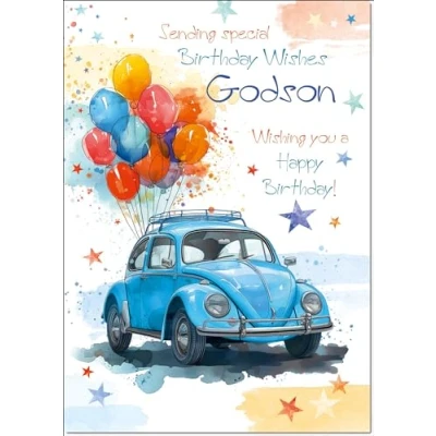 Image of doodlecards Godson Birthday Card Volkswagen Beetle Medium Size with Plain Envelope
