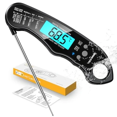 Image of TechRise Cooking Thermometer, Digital Meat Kitchen Fast Instant Food Temperature Probe with Blacklight LCD Screen (Black)