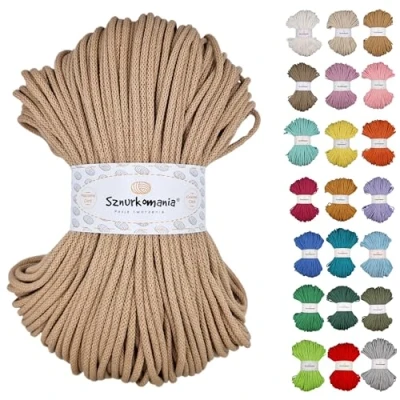 Image of Braided Cotton Cord 5 mm 100 m, 46 Colours, Crochet Cord, Macrame Yarn, Premium Rope, Sznurkomania (Caramel)