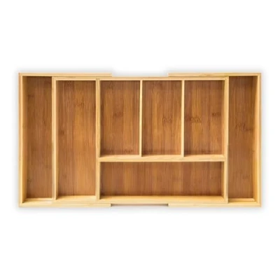 Image of Relaxdays Extendable cutlery tray HBT 5 x 48.5 28 cm bamboo insert with to 7 compartments as kitchen organizer and drawer easy care for all drawers, natural