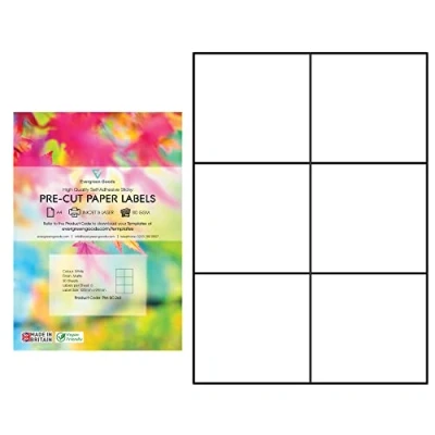 Image of Evergreen Goods A4 Precut Matte White Self Adhesive Paper Inkjet &amp; Laser Printable Strong Sticky Back Multi Purpose Printing Labels 2x3, 6 per A4: 180 in Total 30 Sheets