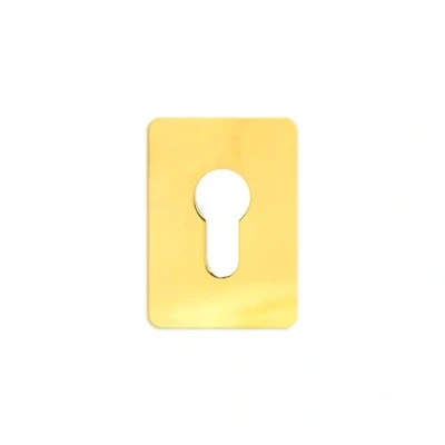 Image of TSS Polished Brass Euro Cylinder Stick On Repair Escutcheon, 65mm x 47mm. Self Adhesive Profile Key Covers, Keyhole Cover for Cylinder, Door Plate