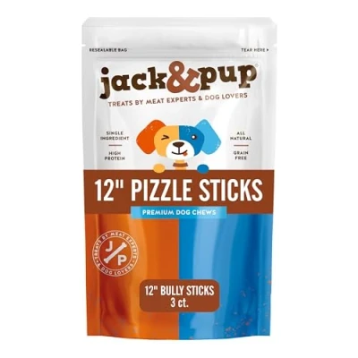 Image of Jack&amp;Pup (30cm) Pizzle Sticks for Dogs (3 Count) Thick Odour Free Bully Long Lasting All Natural, 100% No Additives