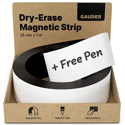 Image of GAUDER Dry Erase Magnetic Tape Strips Labels (25 mm x 1 m)