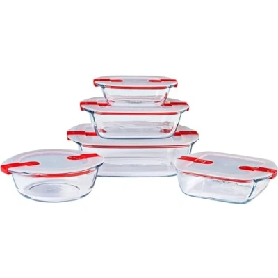 Image of Cook&amp;Heat Lot de 5 boites conservation en verre avec Lid à valves vapeur