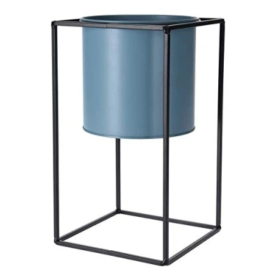 Image of Muddy Hands Metal Plant Pot Holder Indoor Decor Planter Display Stand Flower Succulent Herb (Large, Blue)