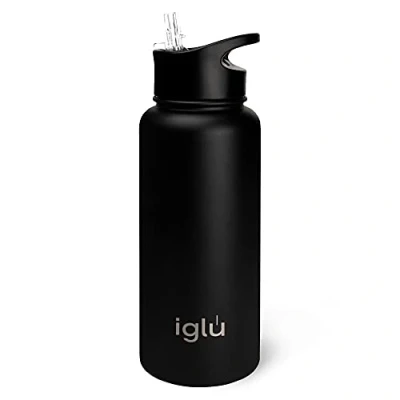 Image of iglu Reusable Water Bottles Premium Double Walled Stainless Steel 1 Litre Vacuum Insulated Bottle Leakproof Straw Lid Sweatproof &amp; BPA Free Great His Her Eco Gift (Night Sky, 1L)
