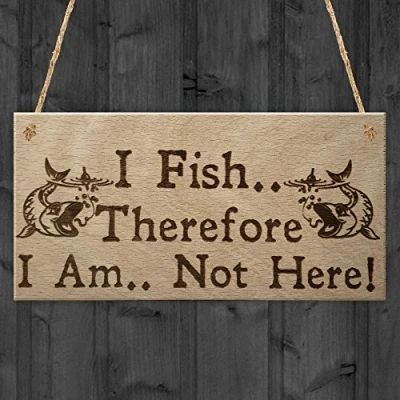 Image of RED OCEAN Fish Not Here Gone Fishing Funny Fisherman Gift Hanging Plaque Carp Friends Dad Grandad Sign
