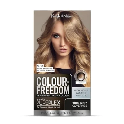 Image of Colour Freedom Light Golden Blonde Permanent Hair Colour. Formulated with PurePlex to Protect, Restore and Nourish. 100% Grey Coverage. 9.03 Blonde. By Knight &amp; Wilson