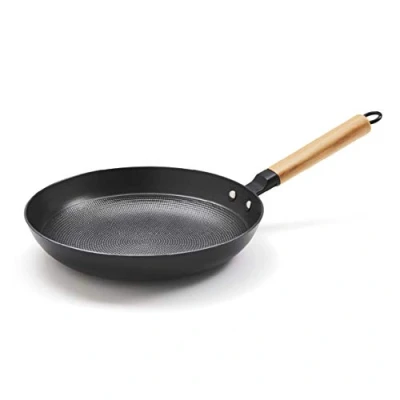 Image of Qulinart by Brandt Cast Iron Pan (28 cm), Especially Lightweight, Includes Non stick Coating With Honeycomb Structure And Ergonomic Wooden Handle, Suitable For All Types Of Cookers