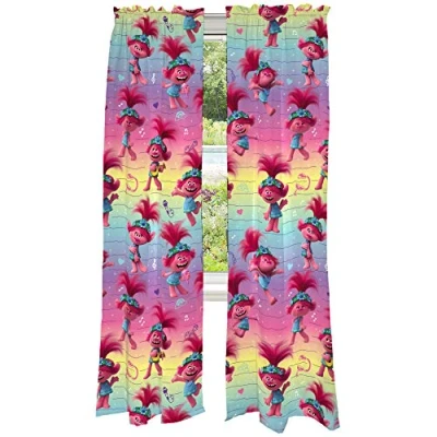 Image of Franco Kids Room Window Curtains Drapes Set, 82 in x 84 in, Trolls World Tour