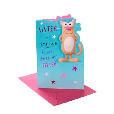 Image of UK Greetings Birthday Card for Sister Funny Smiling Design