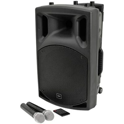 Image of qtx QX12PA Plus Complete Portable PA System 2 x UHF Wireless Microphones &amp; Media player USB/SD/FM/Bluetooth Connectivity,Black,12&quot;