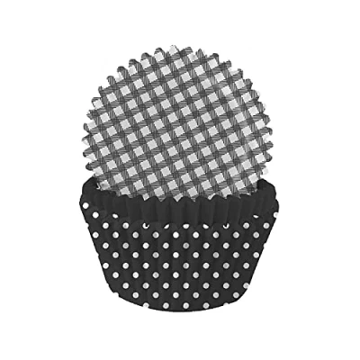 Image of Anniversary House Pack of 75 Charcoal Black Gingham &amp; Polka Mix Cupcake Cases, Dot Cases for Baking, Baking Cups in Heavy Duty Greaseproof Paper, 3.2 x 5cm, CC054A