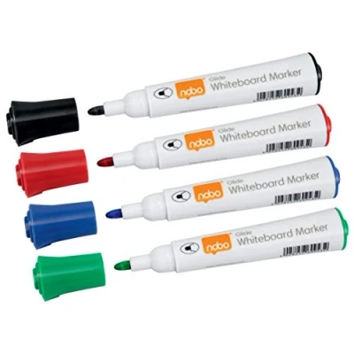 Image of Nobo Glide Drywipe Whiteboard Pens, 2 mm Bullet Tip, Pack of 10, 1915268, Coloured