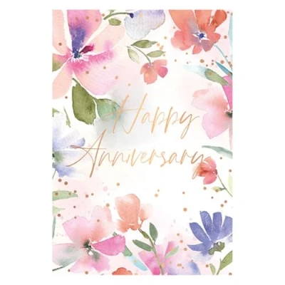 Image of Anniversary Card Watercolour Flowers with Embossed Foil Details Eco Friendly by Words and Wishes