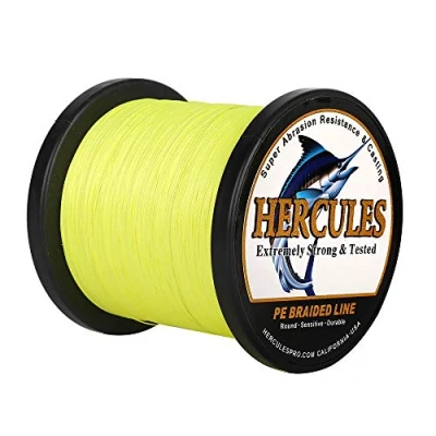 Image of Hercules Super Strong 1000M 1094 Yards Braided Fishing Line 70 LB Test for Saltwater Freshwater PE Braid Fish Lines 4 Strands Fluorescent Yellow, 70LB (31.8KG), 0.44MM