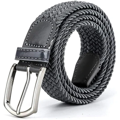 Image of 989Zé ENZO Mens Stretch Belts Ladies Elasticated Woven Adjustable Braided Metal Buckle Belt (Grey, XL)