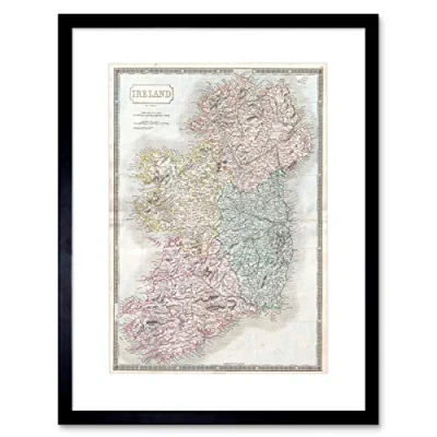 Image of Wee Blue Coo 1850 Hall Map Ireland Vintage Art Picture Framed Wall Print