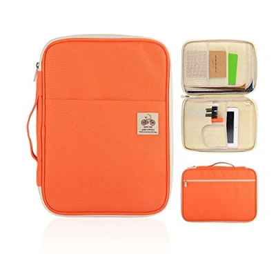 Image of YOUSHARES A4 Documents Bag Portfolio Organizer Holder Multifunctional Travel Pouch Handy Zippered Case for Notebook, Ipad, and Pens (Orange)