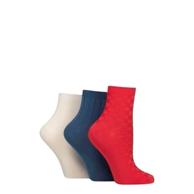 Image of Women&#039;s 3 Pair SOCKSHOP Plain and Patterned Bamboo Ankle Socks Textured Nautical 4 8