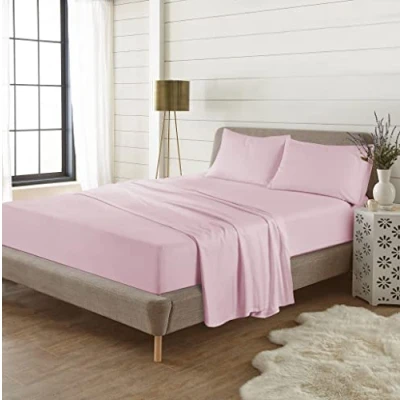 Image of 100% Brushed Cotton Flannelette Thermal Fitted Sheets Super Soft Warm Cosy Luxury Plain Sheet (Pink, Single)