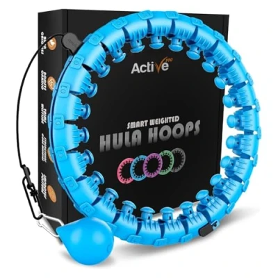 Image of K MART Smart Hula Ring Hoops, Weighted Circle 24 Detachable Fitness with 360 Degree Auto Spinning Ball Gymnastics, Massage, Adult for Weight Loss (Cyan Blue)