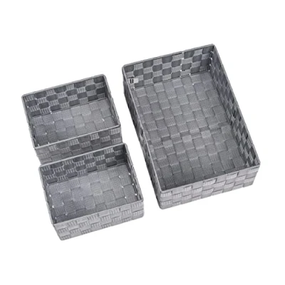 Image of WENKO Adria bathroom basket, grey, 3 piece set, decorative basket storage and organisation in sizes M &amp; L for kitchen, the entire household, organiser made of sturdy polypropylene