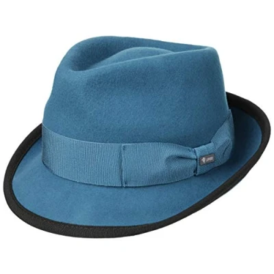 Image of Lipodo The Classic Wool Trilby Felt Hat Women/Men Made in Italy Fedora with Grosgrain Band Winter Autumn Summer Spring S (54 55 cm) Petrol Blue