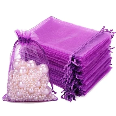 Image of jijAcraft Organza Bags Purple,Organza Drawstring Gift 10X15CM,100PCS Wedding Party Favour Jewellery Pouches and Candy
