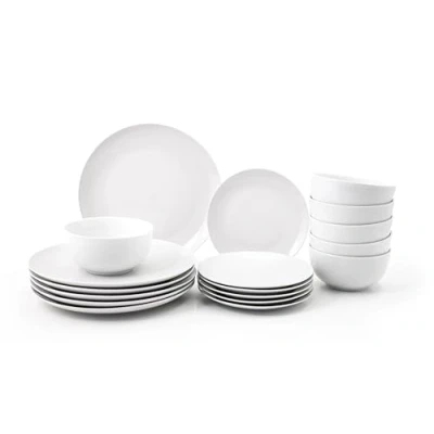 Image of 18PC Dinnerware Porcelain White Set: 6 Dinner Plates, Side Plates &amp; Bowls. Dishwasher Microwave Safe.