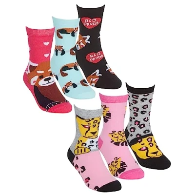 Image of Undercover 6 Pairs Kids Cotton Rich Panda/Leopard Socks 43B771 1xEach 8.5