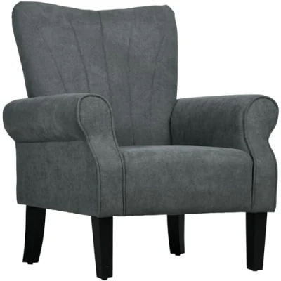 Image of HOMCOM Armchair, Upholstered Modern Accent Chair with High Back, Rolled Arms and Wood Legs, Soft Thick Padded Living Room Chair, Grey
