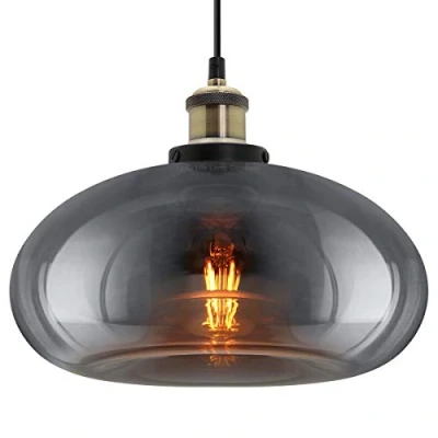 Image of Long Life Lamp Company Modern Vintage Glass Dome Ceiling Pendant Light Shade Grey Antique Holder M0198 F