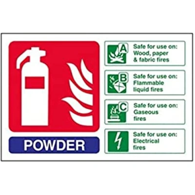 Image of V Safety Powder Id Fire Extinguisher Sign Landscape 150mm x 100mm Self Adhesive Vinyl, Blue/Green/Red, 11017AL S