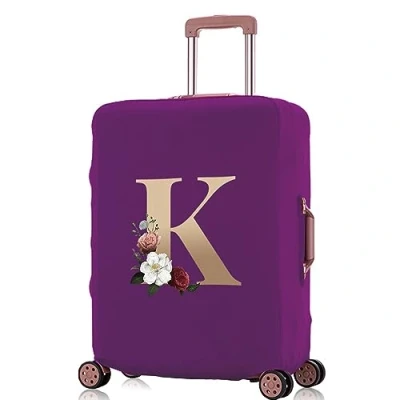Image of Printed Design Travel Trolley Case Cover Protector Washable Suitcase Luggage Storage Covers for 18 28 inch (purple gold K, S (18 21 Luggage))